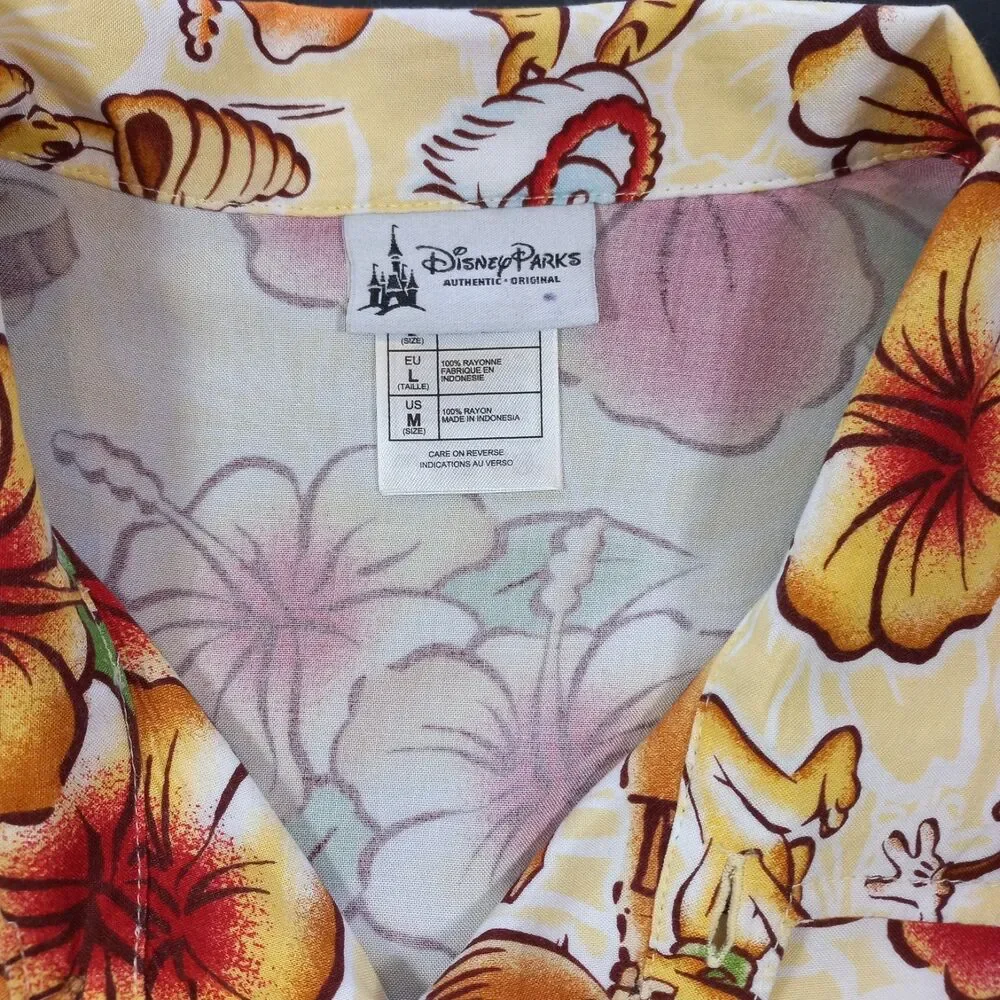 Disney Parks Hawaiian Shirt Mens Medium M Mickey Goofy Surfing Rayon Aloha